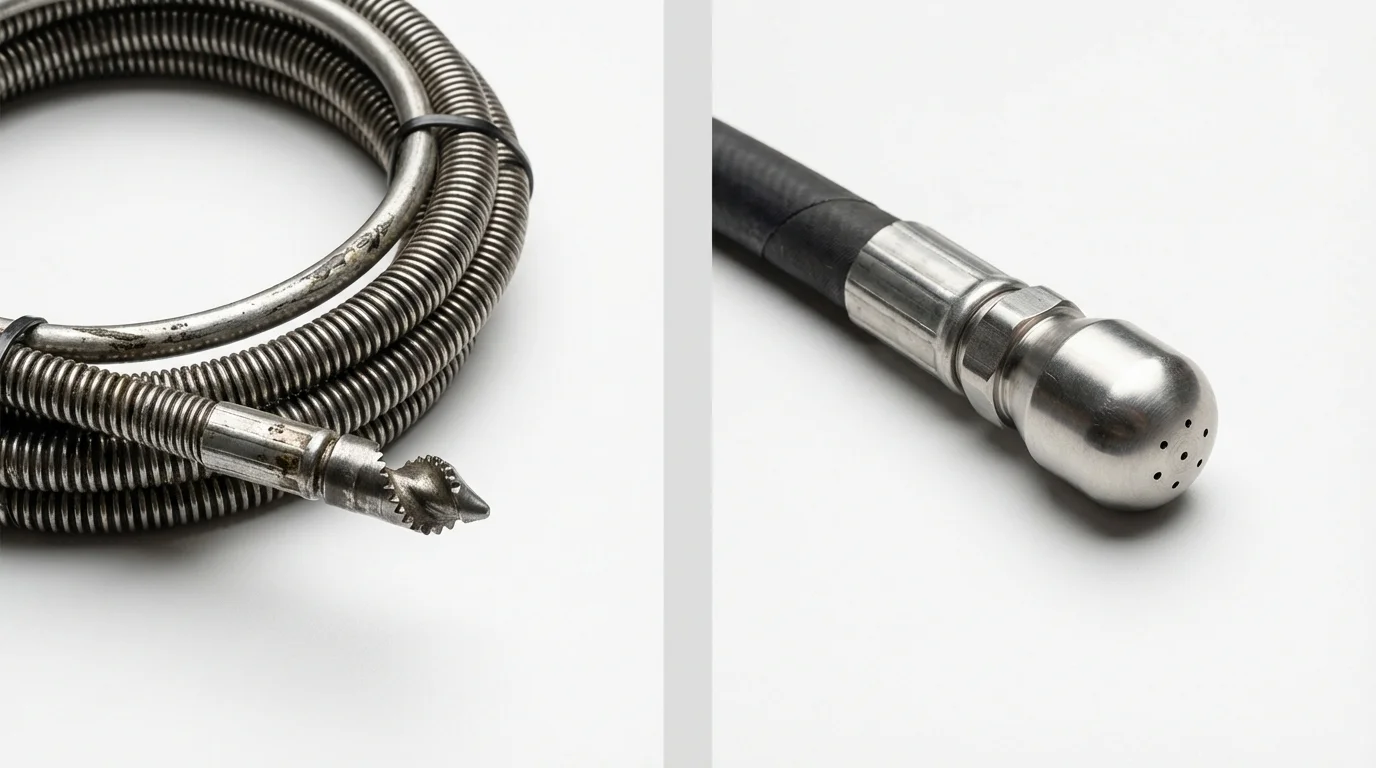 Drain snake cable and hydro jetting nozzle used for drain cleaning in Nokomis, IL